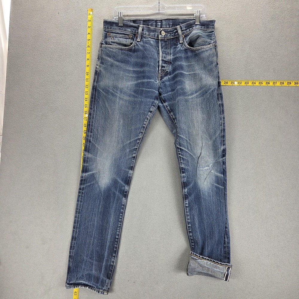 Polo Ralph Lauren Jeans Men 32x32 Blue Selvedge Sullivan Slim Whiskers Honeycomb